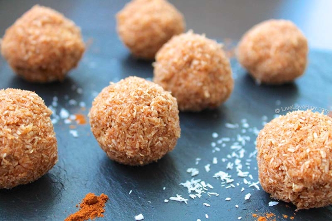 Sugar-free raw vegan cinnamon coconut balls recipe by Anya Andreeva