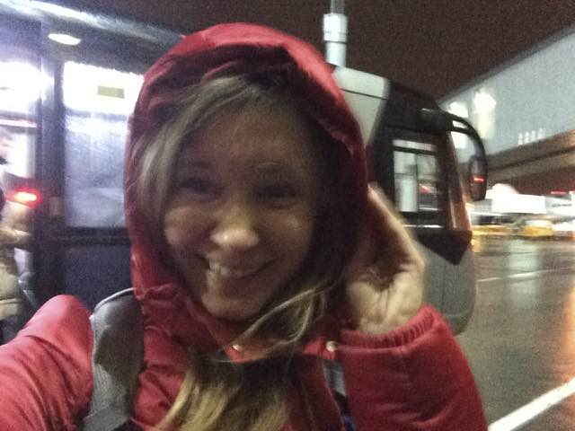 Anya in Moscow airport, cold