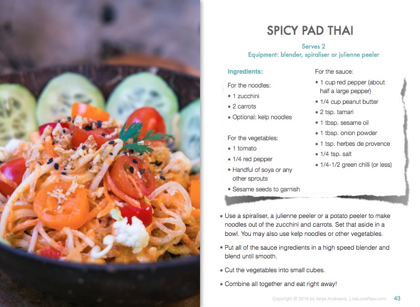 How to be a raw foodie book by Anya Andreeva, pad thai recipe