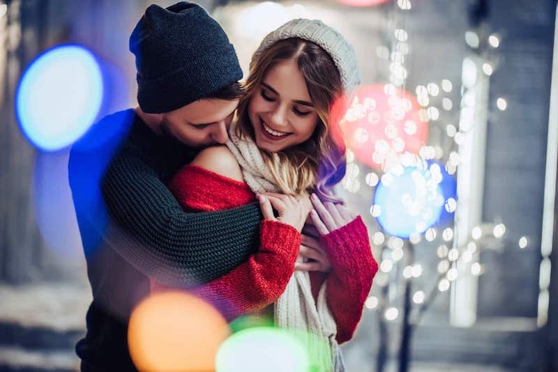 couple in love, hugging at christmas