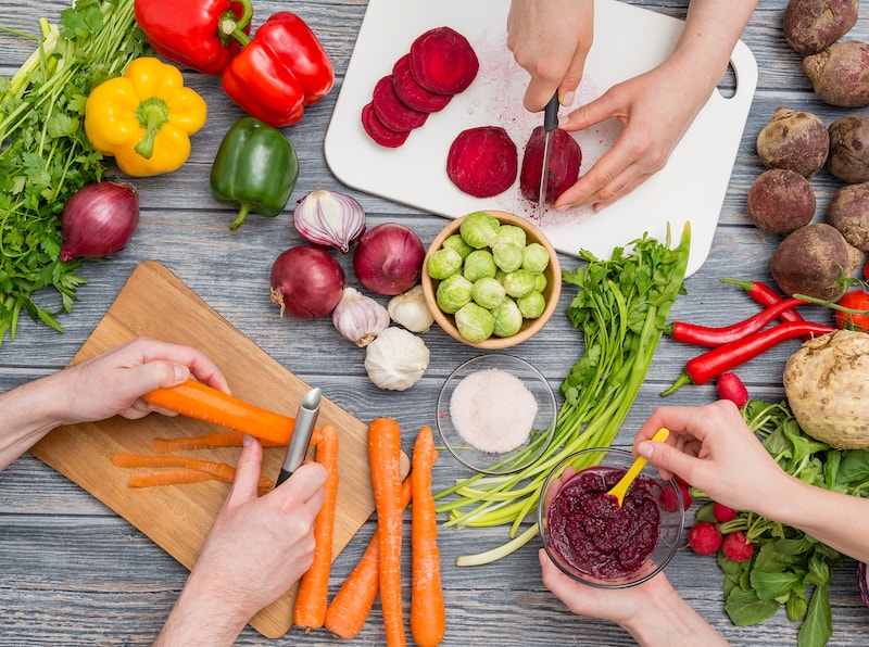 cutting fresh vegetables, vegan chef-min