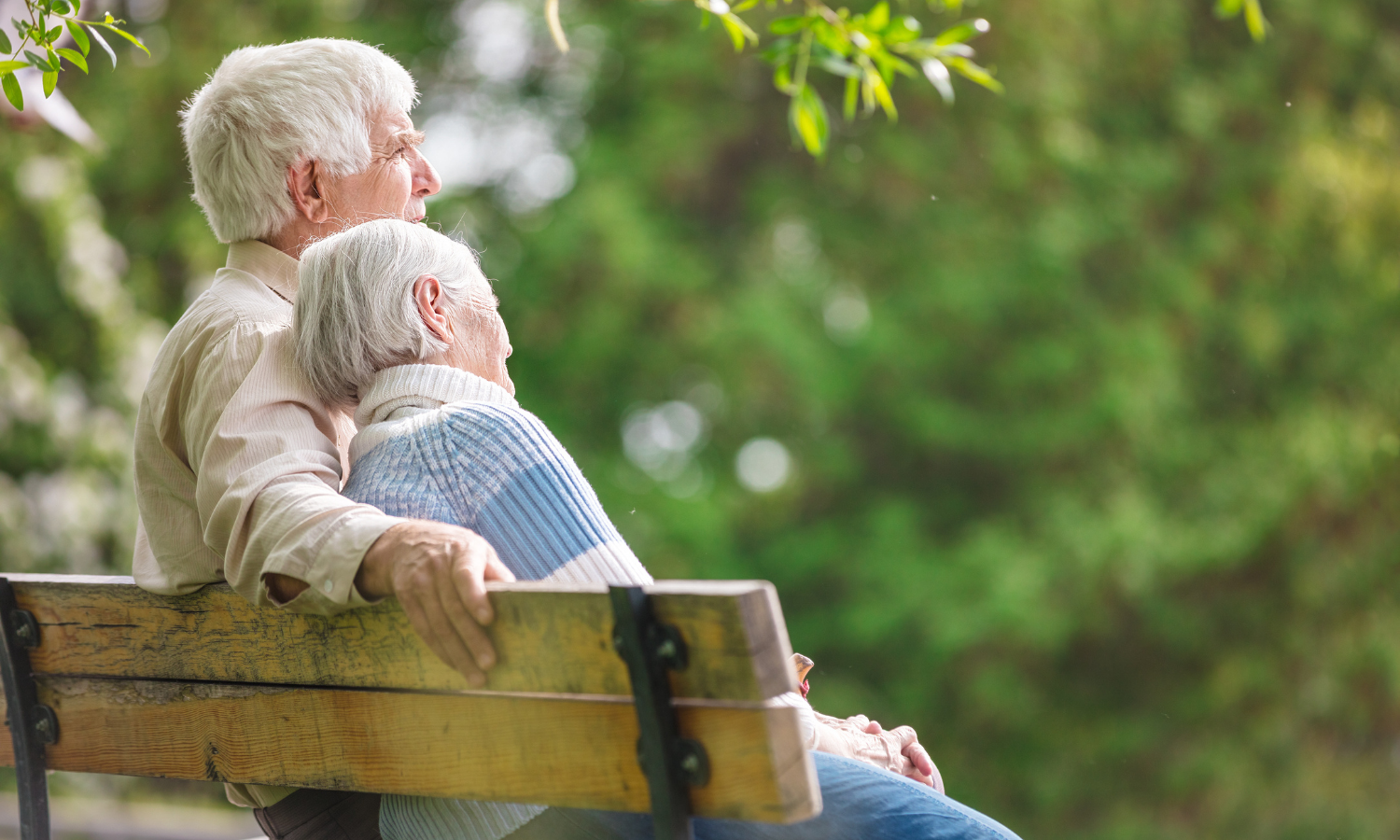 elderly couple sitting on a bench