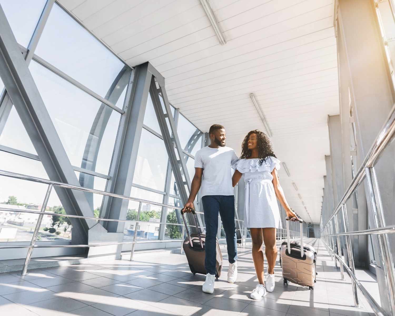 black couple in an airport